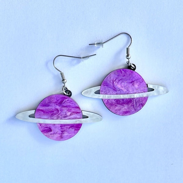 Purple Saturn Earrings Rave Jewelry Planet Cosmic Space Galaxy Accessories EDM EDC Festival Accessory UFO Alien Woman Outfit Burning Man