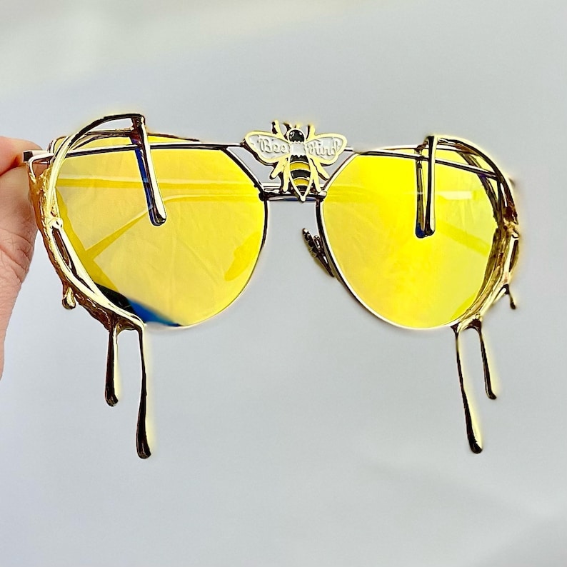 Dripping Bee Sunglasses Melting Gold Glasses Honey Drip Rave Etsy