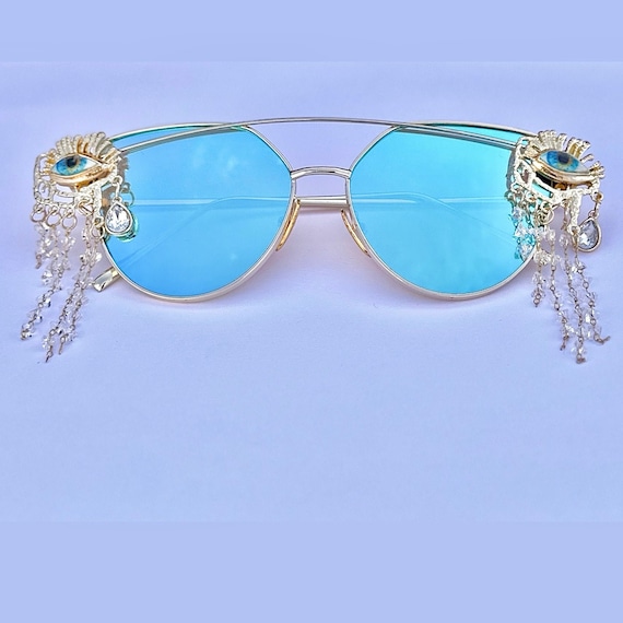 custom EVIL EYE third eye sunglasses RAVE PARTY FUNGLASSES Trippy Third Eye Sunglasses Rave Glasses Evil Eye Outfit  main image 4