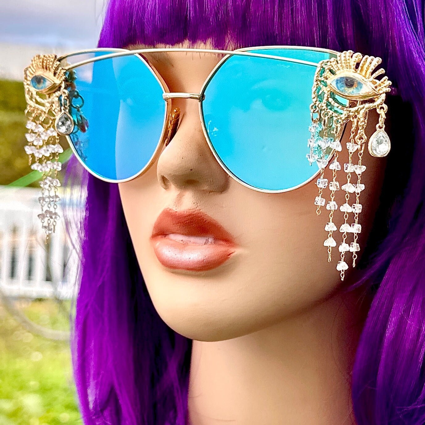 Trippy Evil Eye Burning Man Sunglasses Custom Blue Third Eye  display picture 3