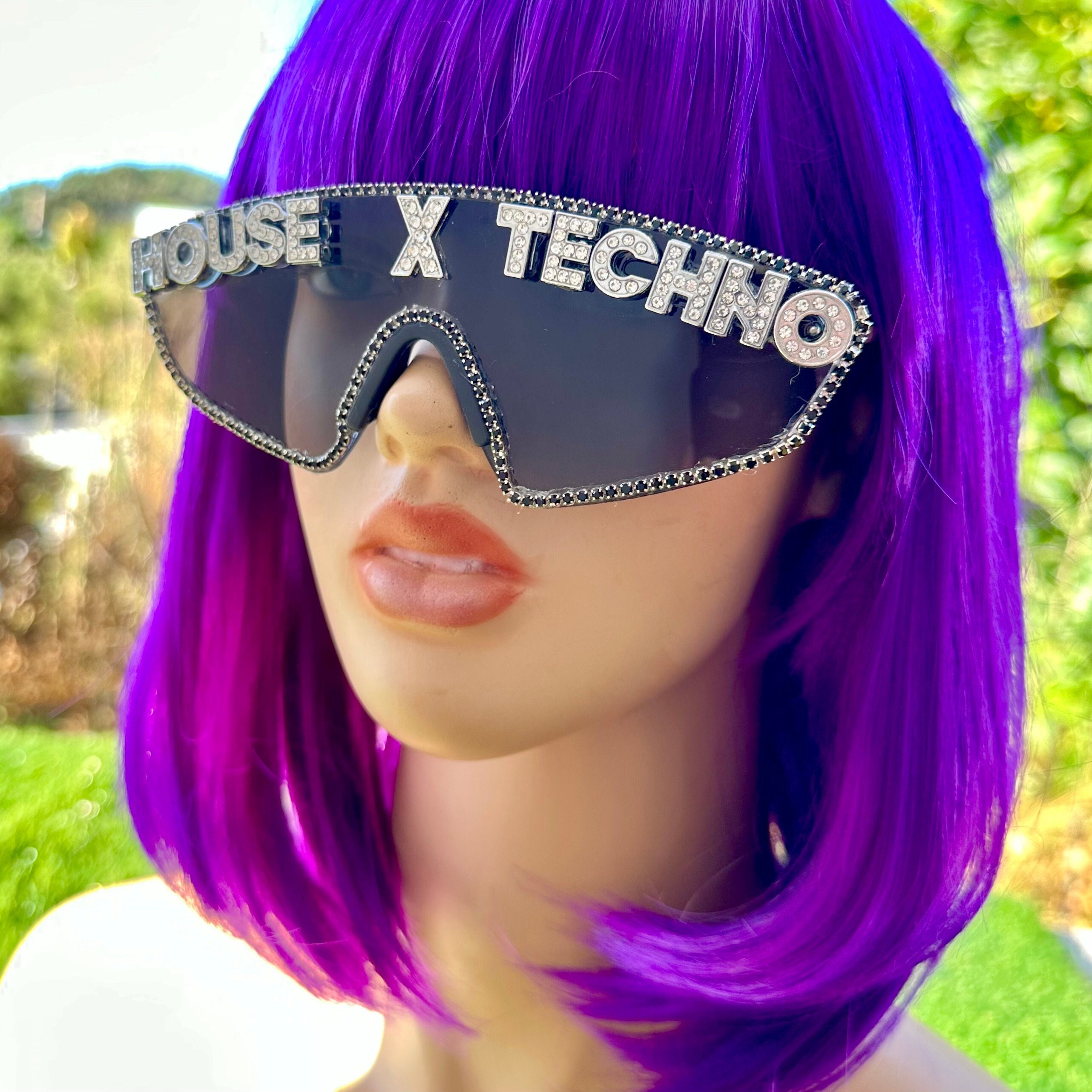 Techno Gafas de sol House Music Black Rave Gafas EDM EDC Music Festival  Outfit Rhinestone Unisex Mujer Hombre Accesorios Arc Crssd DayTrip -   España