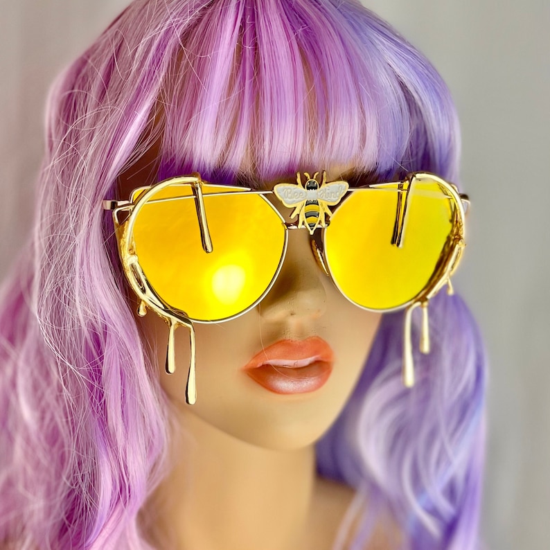 Dripping Bee Sunglasses Melting Gold Glasses Honey Drip Rave Etsy