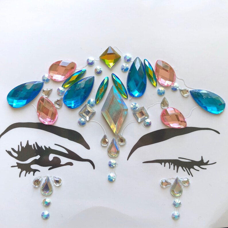 Face Gems Jewels Festival EDC Rave Burning Man Metallic Tattoo Sticker