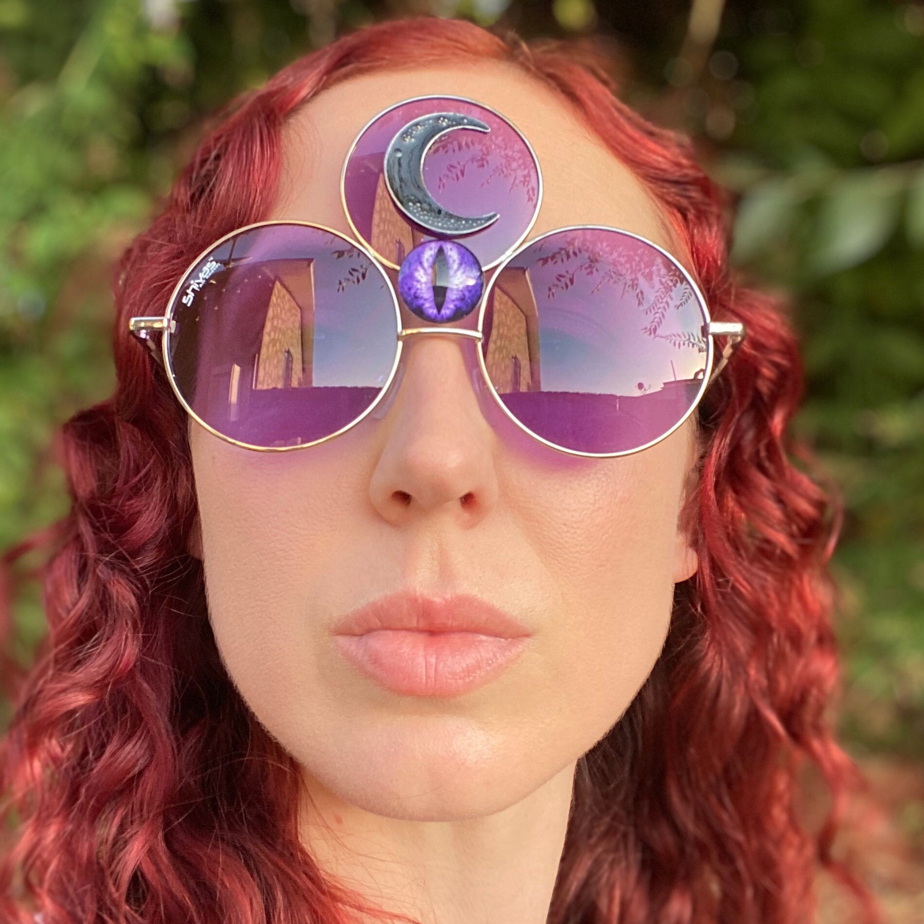 PURPLE FEATHER GOLD BUDDHA FUNGLASSES SUNGLASSES RAVE PARTY BURNING MAN Festival goggles Rave outfit Women men EDM EDC Sunglasses  main image 3