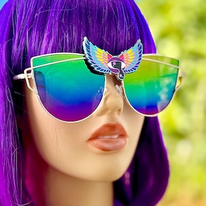 Regnbågssolglasögon Onda ögats glasögon Pride-kostym Outfit Tredjevingad psykedelisk Rave Burning Man-tillbehör Festivalsolglasögon Unisex Anpassad