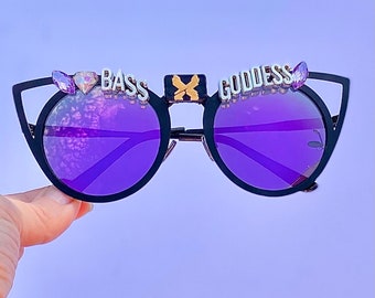 EDM zonnebril Basshead Rave aangepaste Word gepersonaliseerde bril basmuziek EDC outfit accessoires Lost Lands Purple Cat Trance Techno Festival