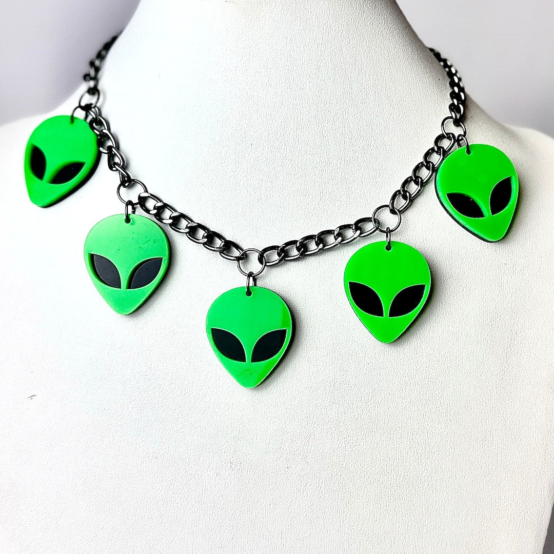 Green Alien Head Choker Necklace Jewelry Rave Outfit UFO Festival ...