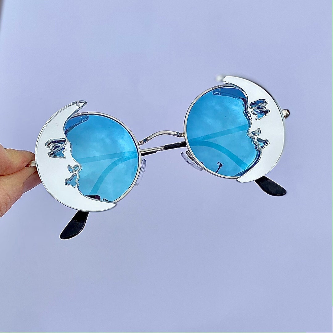 Half Moon Sunglasses Custom Festival Glasses Mirror Crescent Celestial