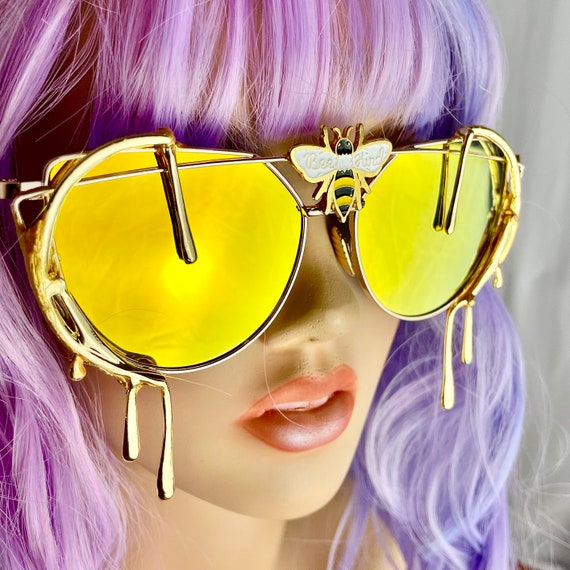 Dripping Bee Sunglasses Melting Gold Glasses Honey Drip Rave
