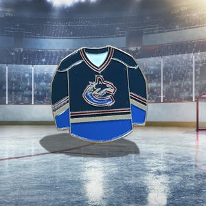 Spilla da bavero/da cappello vintage della maglia da hockey NHL dei Vancouver Canucks degli anni '90