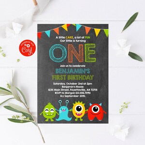 Editable Monster Birthday Invitation Monster First Birthday Monster 1st Birthday Little Monster Chalkboard Halloween Corjl Template MON1