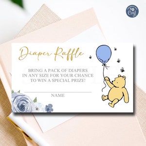 Editable Winnie the Pooh Diaper Raffle Card Winnie the Pooh Baby Shower Diaper Raffle Tickets Diaper Raffle Cards Classic Pooh Template 1027