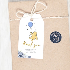 Editable Winnie the Pooh Favor Tags Baby Shower Thank You Tags Classic Winnie the Pooh Bear Gift Tags Baby Favor Tags Editable Template 1027