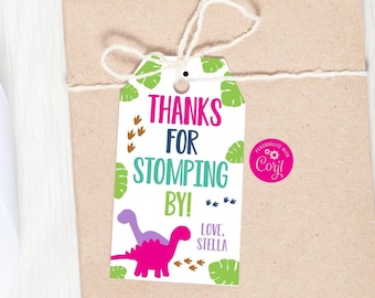 Thanks for Stomping By Navy T-Rex Party Favor Tags Set of 20 