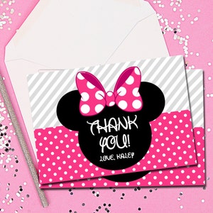 Cartões de agradecimento, Minnie Mouse Cartões de agradecimento, Minnie Mouse, Disney, rosa e preto