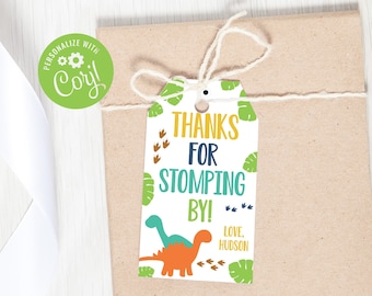 Thanks for Stomping By Navy T-Rex Party Favor Tags Set of 20 