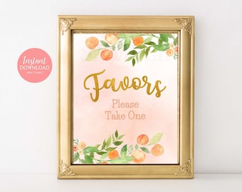 Peach Favors Sign, Favors, Peach 1st Birthday, Birthday Table Sign, Peach Party Decorations Size 8x10 Instant Download Printable 1107