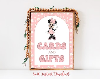 Groovy Minnie Cards and Gifts Sign Daisy Minnie Mouse Pink Party Decorations Size 8x10 Printable Table Sign - GM20