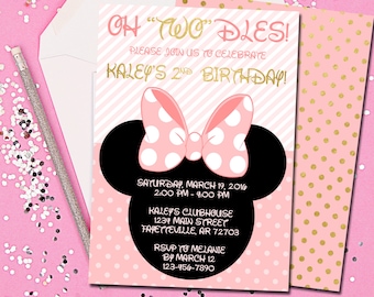 Minnie Maus Einladung, Minnie Maus Geburtstagseinladung, Geburtstags Einladung, Pink und Gold, Minnie, Disney, Printable 5 x7
