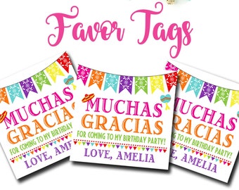 Fiesta Party Favor Tags, Fiesta Theme, First Fiesta Party Decor, Thank You tags, 3x3 Favor Tags, Muchas Gracias, Party Favors, 1202