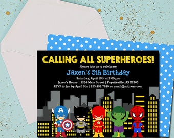 Superhero Invitation, Superhero Birthday Invitation, Boy Birthday, Birthday Invitation, Invitation, Superheroes, Printable 5x7