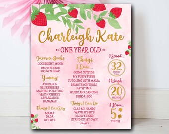 Birthday Stat Sign 1st Birthday Milestone Berry First Birthday Birthday Poster 1208 First Birthday Strawberry Birthday Milestone