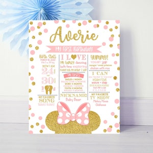 Minnie Mouse Milestone Sign Pink and Gold Stat Sign Minnie Mouse Gold Pink Milestone Poster Pink Gold 1st Birthday First Birthday 1106