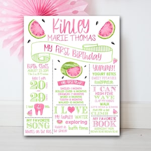 Signo de hito de sandía, signo de cumpleaños de sandía, melón, primer cumpleaños, hito de 1er cumpleaños, signo de estadística de cumpleaños, póster de cumpleaños 1108