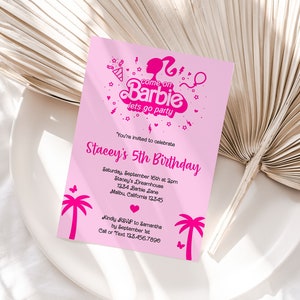 Invitación de cumpleaños de muñeca rosa Lets Go Party Dreamhouse cumpleaños Pink Girls invitación de cumpleaños plantilla editable tamaño 5x7 - BB1