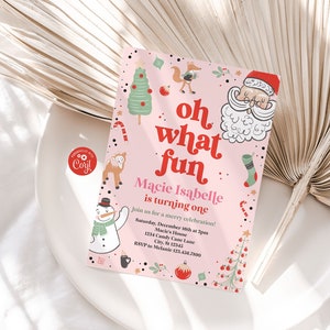 Bearbeitbar Oh What Fun Weihnachten Geburtstagseinladung Frohe Geburtstagseinladung 1. Geburtstag Santa Rentier Urlaub Geburtstag Sizea 5x7 - WF7
