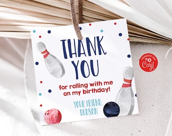 Editable Bowling Favor Tags Editable Bowling Party Thank You Tags Bowling Birthday Party Boy Birthday Tags Size 3x3 - BOWL1