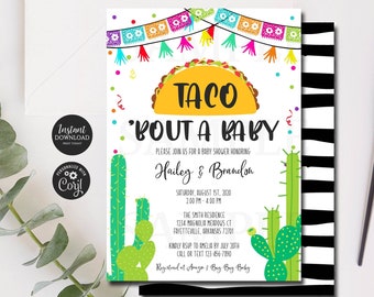 Taco 'Bout a Baby Invitation, Editable Taco 'Bout a Baby Shower Invite, Fiesta Baby Shower, Tacos, Taco Baby Shower, Corjl Template 1052