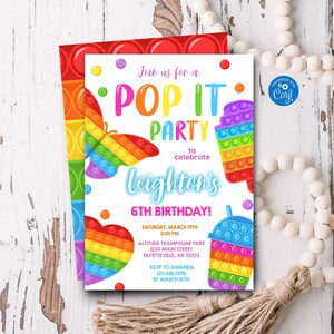 Editable Pop It Birthday Invitation Pop It Party Fidget Toy Birthday Party Invitation PopIt Party Rainbow Instant Download Template POP3