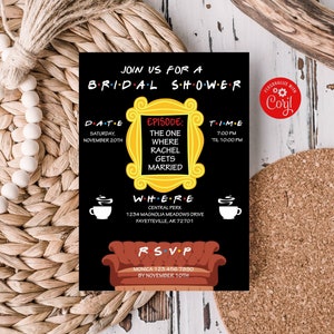 Editable Friends Bridal Shower Invitation The One Where Friends Wedding Shower Invitation Friends Theme Bridal Shower Black Template FRND