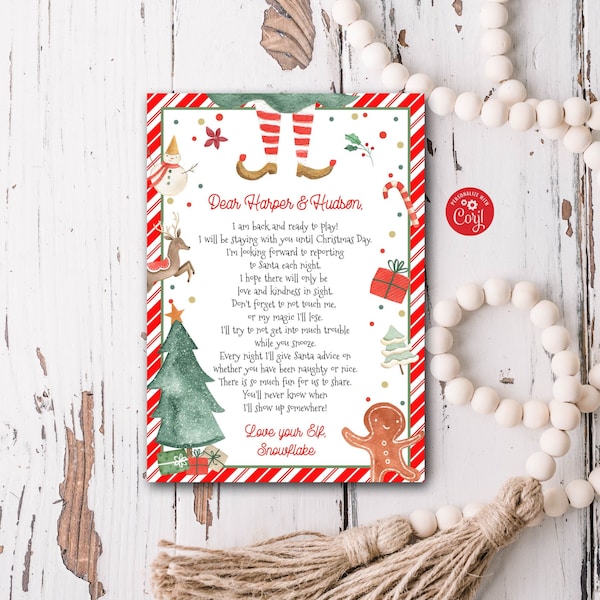 Editable Elf Arrival Letter Return Letter Christmas Elf I'm Back Elf Welcome Santa Letter from your Elf - Size 5x7 - 121