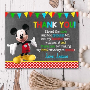 Mickey Mouse Bedankkaart, Mickey Mouse Bedankkaart, Bedankkaarten, Bedankbriefjes, Krijtbord, 5.5x4.25, Mickey Mouse Verjaardag