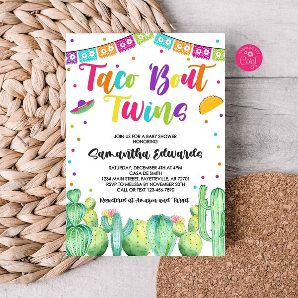 Bearbeitbare Twin Baby Shower Invite Let's Taco Bout Zwillinge Taco Baby Shower Fiesta Baby Shower Taco Theme Zwillinge Baby Shower Corjl Template TAC1