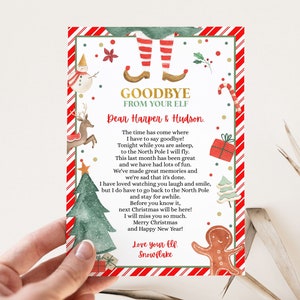 Carta de despedida de elfo editable Carta de salida Elfo de Navidad Adiós de tu elfo Carta de Papá Noel de tu elfo - Tamaño 5x7 - 121