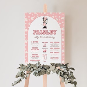 Segno modificabile Groovy Minnie Milestone Daisy Groovy 1° compleanno Minnie Mouse Milestone Poster Stat Sign Dimensioni 16x20 Pink Daisy - GM20