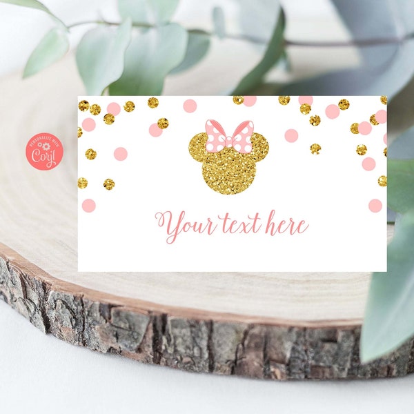 Editable Minnie Mouse Food Tents Minnie Mouse Food Labels Minnie Mouse Party Decorations Place Card Tent Card Pink and Gold Template 1106