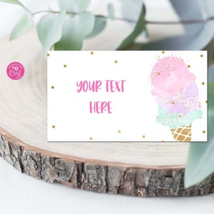Editable Ice Cream Food Tents Ice Cream Food Labels Ice Cream Party Decorations Place Card Tent Card Ice Cream Birthday Corjl Template IC12