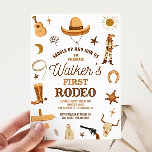 Editable My First Rodeo Invitation Cowboy Birthday Invite Wild West Invitation Ranch Cowboy 1st Birthday - Size 5x7 Template 998