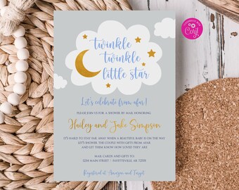 Editable Twinkle Twinkle Little Star Baby Shower Invitation Moon and Stars Baby Shower Invite Shower by Mail Baby Shower Template TW23