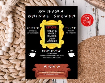Editable Friends Bridal Shower Invitation The One Where Friends Wedding Shower Invitation Friends Theme Bridal Shower Black Template FRND