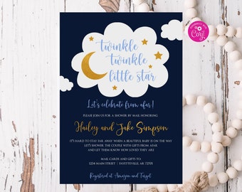 Editable Twinkle Twinkle Little Star Baby Shower Invitation Moon and Stars Baby Shower Invite Shower by Mail Baby Shower Template TW23