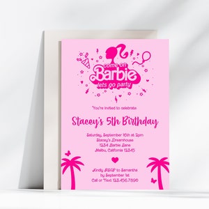 Pink Doll Birthday Invitation Lets Go Party Dreamhouse Birthday Pink Girls Birthday Invitation Editable Template Size 5x7 - BB1
