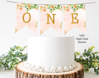 ONE High Chair Banner - Sweet as a Peach One Birthday Banner High Chair Banner Peach Party Decorations Instant Download Printable 1107