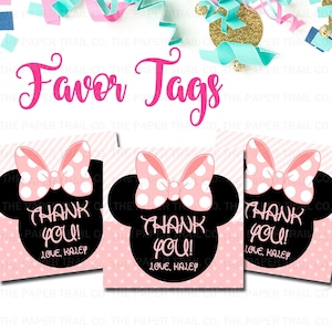Etichette bomboniere Minnie Mouse Etichette bomboniere rosa e nere Minnie Mouse Etichette quadrate 3x3 rosa chiaro Etichette regalo Bomboniere Etichette Minnie Mouse Decorazioni per feste