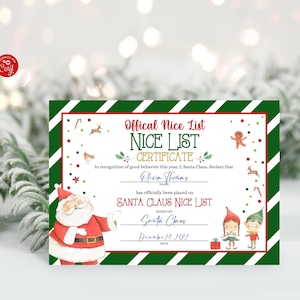 Elenco ufficiale Nice modificabile di Babbo Natale Lettera del certificato di Babbo Natale Modello Corjl della vigilia di Natale del Polo Nord stampabile 121