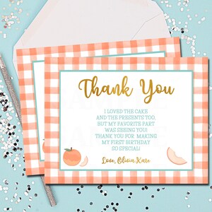 Tarjetas de agradecimiento de melocotón, notas de agradecimiento de melocotón, cumpleaños, melocotón, dulce como un melocotón, agradecimiento personalizado, melocotones, tamaño 5.5x4.25 - 1107